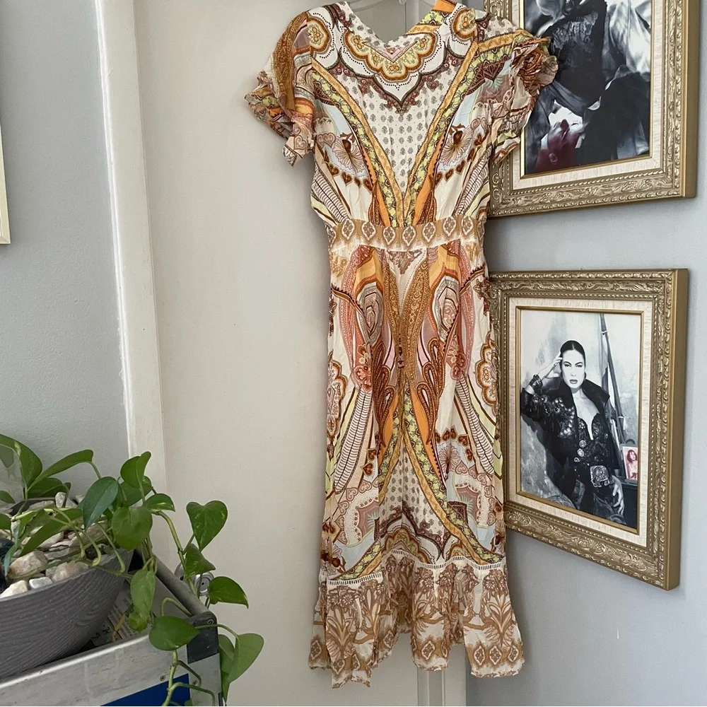 ANTHROPOLOGIE Farm Rio V Neck Flutter Sleeve Dress - Picture 2 of 15